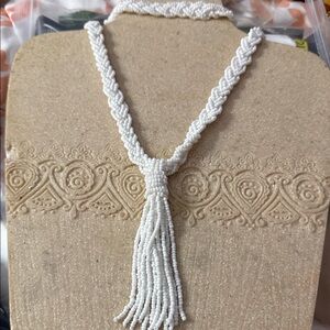 Sugar fix Elegant White Seed Beaded Necklace 23” long